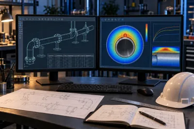 Engineering workstation with pipe design and thermal diagrams