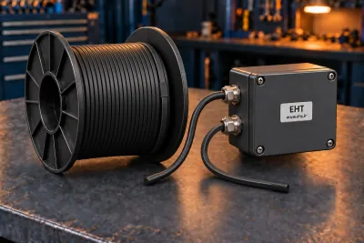 Flat self-regulating heating cable reel with junction box